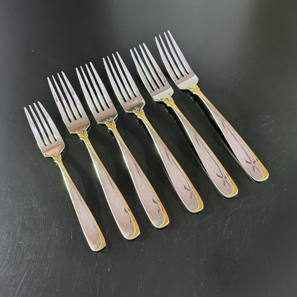Yamazaki Patrick Stainless Flatware AFFAIR GOLD Lot of 1 Salad & 5 Dinner Forks